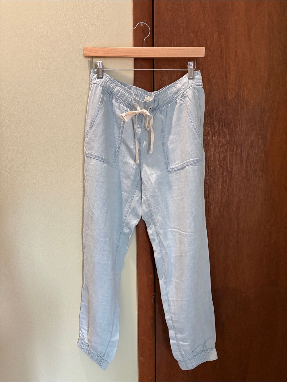 LOFT Light Blue Drawstring Linen-Blend Joggers